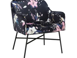 Hot Loft24 Cadeira decorativa estofada em veludo floral . Azul