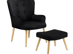 Outlet Loft24 Cadeira decorativa estofada com banco de veludo Preto