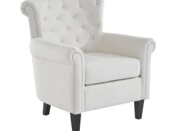 Poltrona*Loft24 Cadeira decorativa estofada em tecido creme Branco