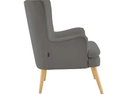 Poltrona*Loft24 Cadeira decorativa estofada com banco em PU antracite Preto