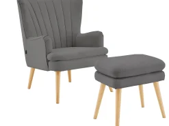Poltrona*Loft24 Cadeira decorativa estofada com banco em PU antracite Preto