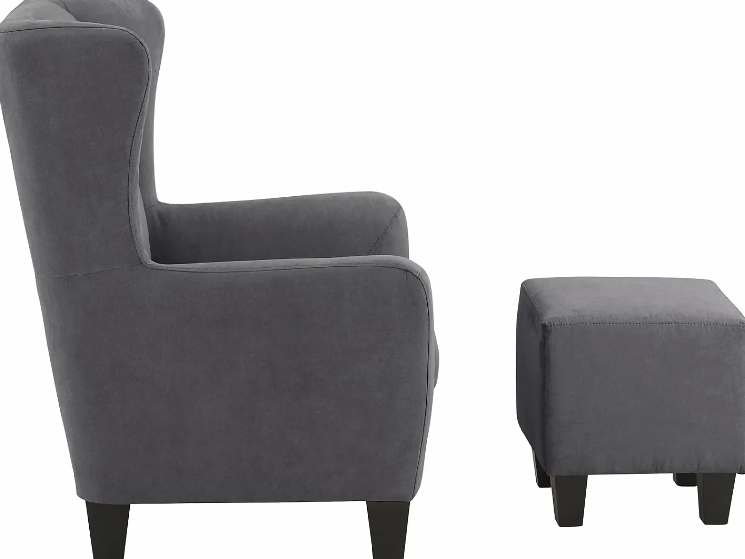Poltrona|Loft24 Cadeira decorativa estofada com banco em microfibra antracite Cinza antracite