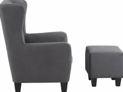 Poltrona|Loft24 Cadeira decorativa estofada com banco em microfibra antracite Cinza antracite