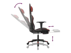 Poltrona|vidaxl Cadeira gaming +apoio pés couro artificial preto/ tinto Vermelho
