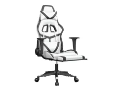 Poltrona|vidaxl Cadeira gaming c/ apoio p/ pés couro artificial e branco Preto