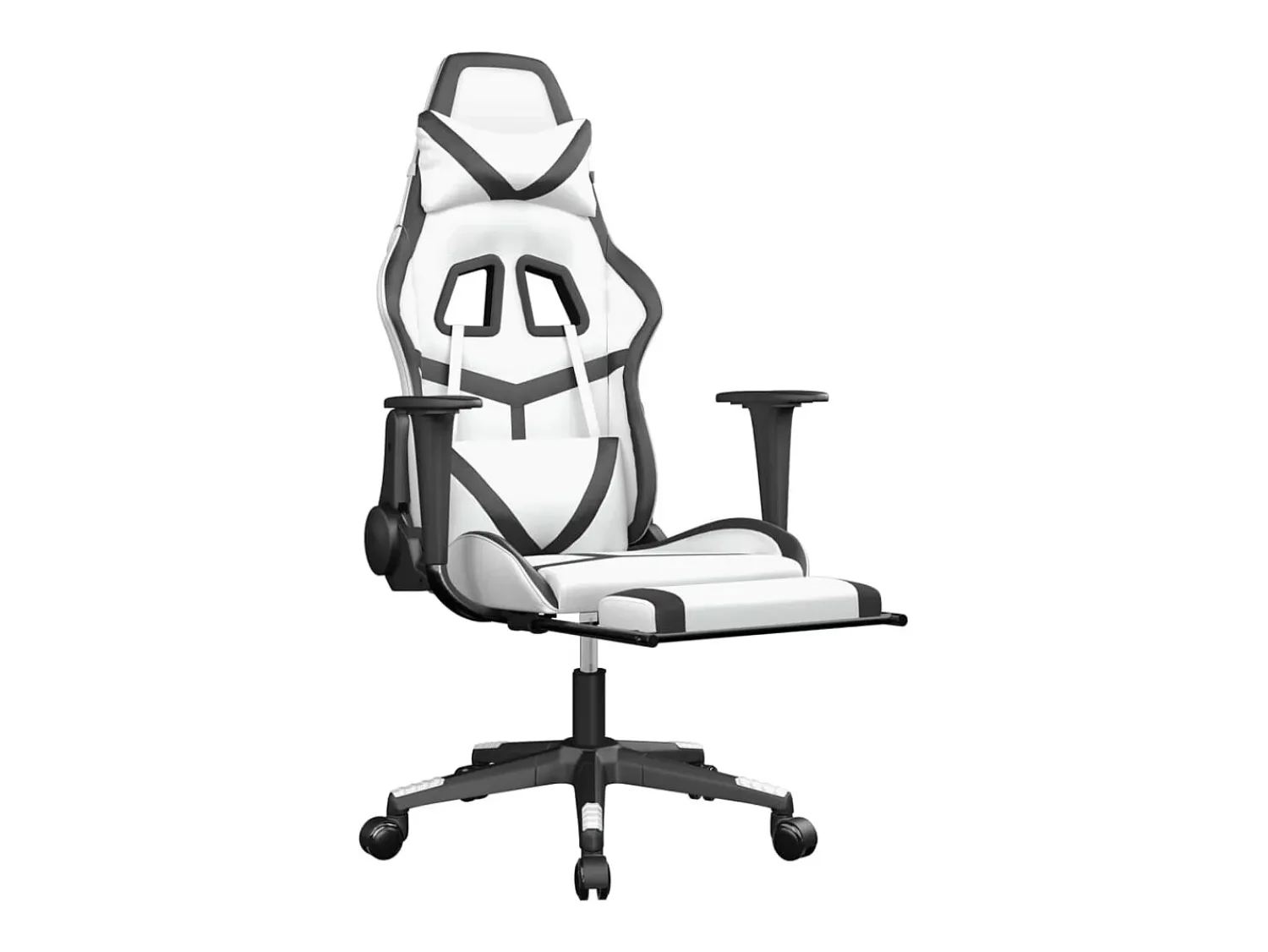Poltrona|vidaxl Cadeira gaming c/ apoio p/ pés couro artificial e branco Preto
