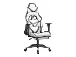 Poltrona|vidaxl Cadeira gaming c/ apoio p/ pés couro artificial e branco Preto