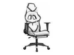 Poltrona|vidaxl Cadeira gaming c/ apoio p/ pés couro artificial e branco Preto