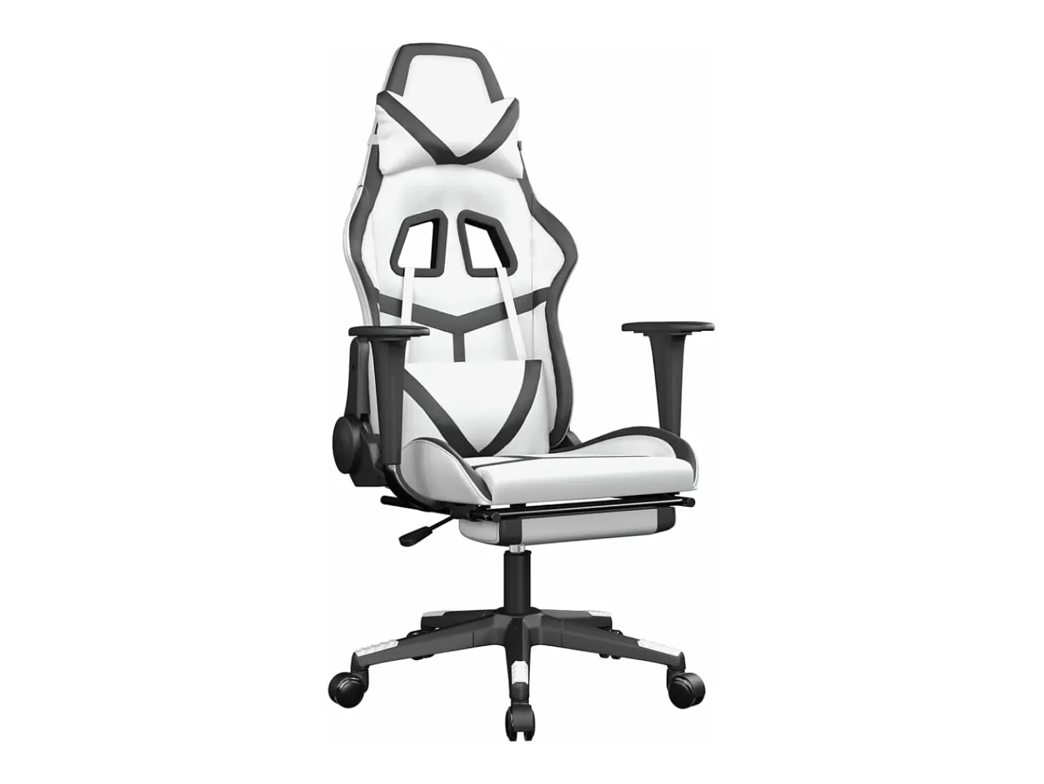 Poltrona|vidaxl Cadeira gaming c/ apoio p/ pés couro artificial e branco Preto