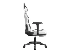 Poltrona|vidaxl Cadeira gaming c/ apoio p/ pés couro artificial e branco Preto