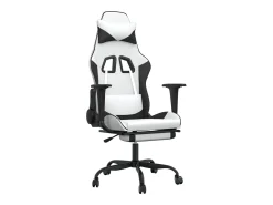 Poltrona|vidaxl Cadeira gaming c/ apoio p/ pés couro artificial e branco Preto
