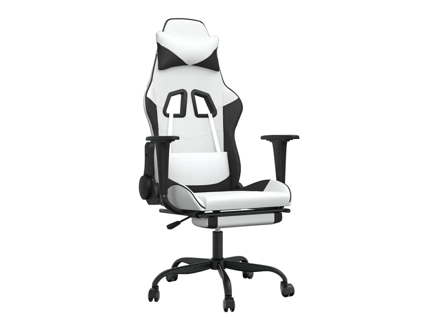 Poltrona|vidaxl Cadeira gaming c/ apoio p/ pés couro artificial e branco Preto