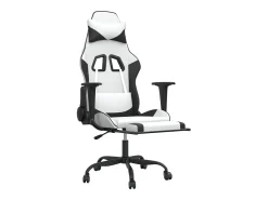 Poltrona|vidaxl Cadeira gaming c/ apoio p/ pés couro artificial e branco Preto