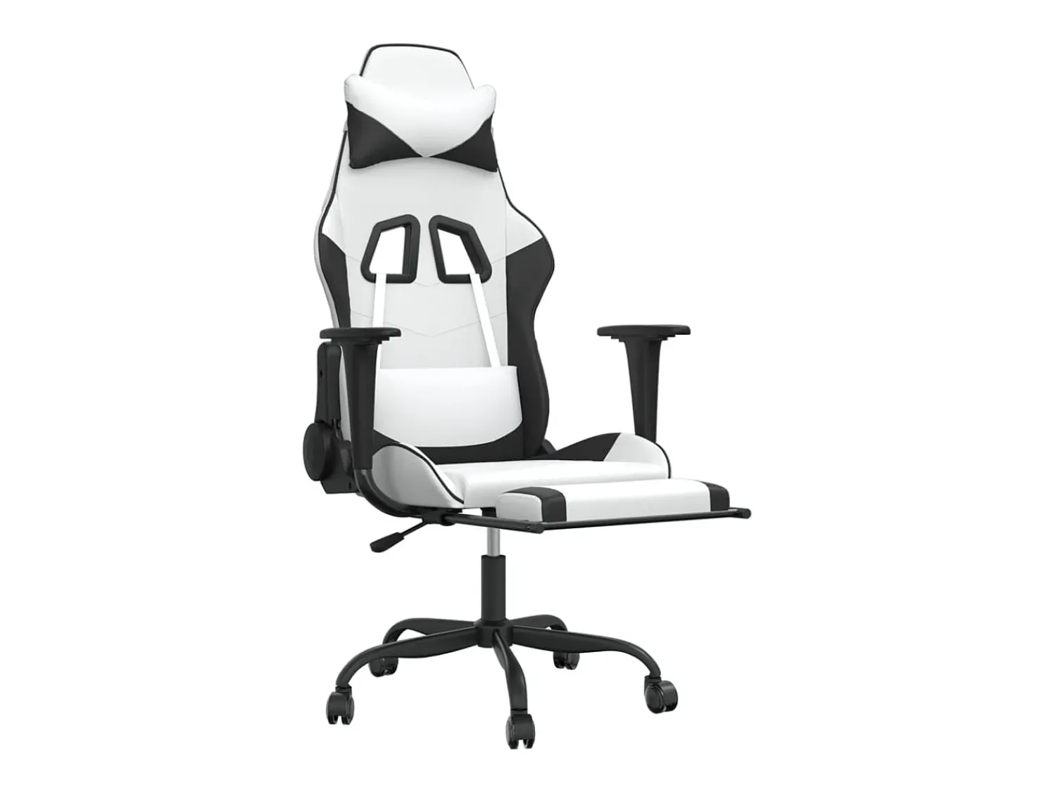 Poltrona|vidaxl Cadeira gaming c/ apoio p/ pés couro artificial e branco Preto