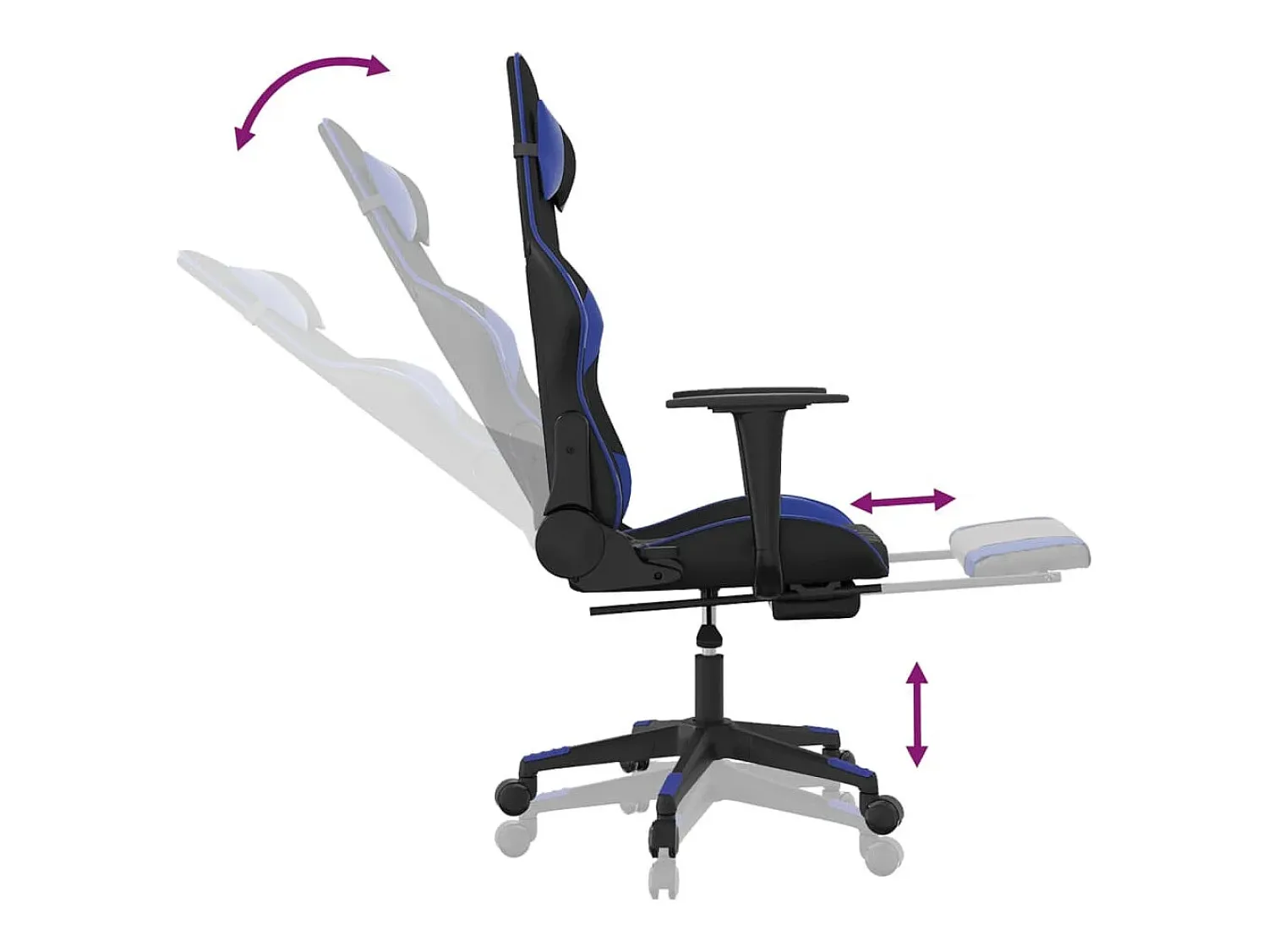 Poltrona*vidaxl Cadeira gaming c/ apoio para pés couro artificial preto e Azul