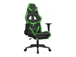 New vidaxl Cadeira gaming c/ apoio pés couro artificial preto e Verde