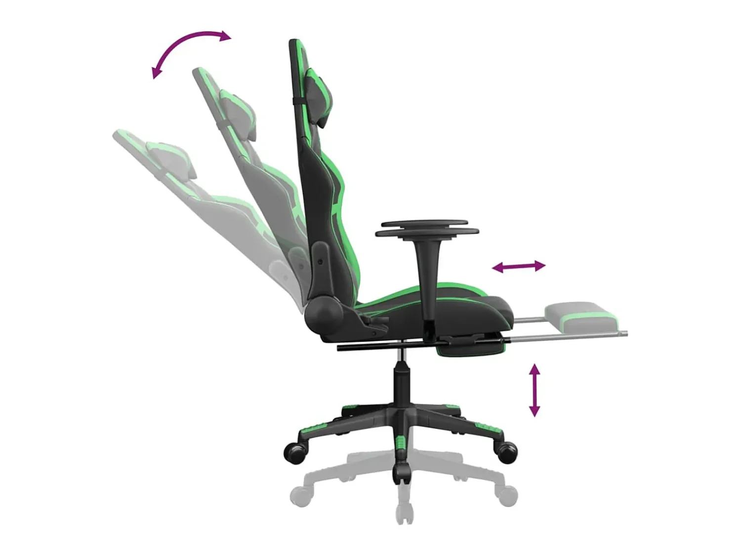 New vidaxl Cadeira gaming c/ apoio pés couro artificial preto e Verde