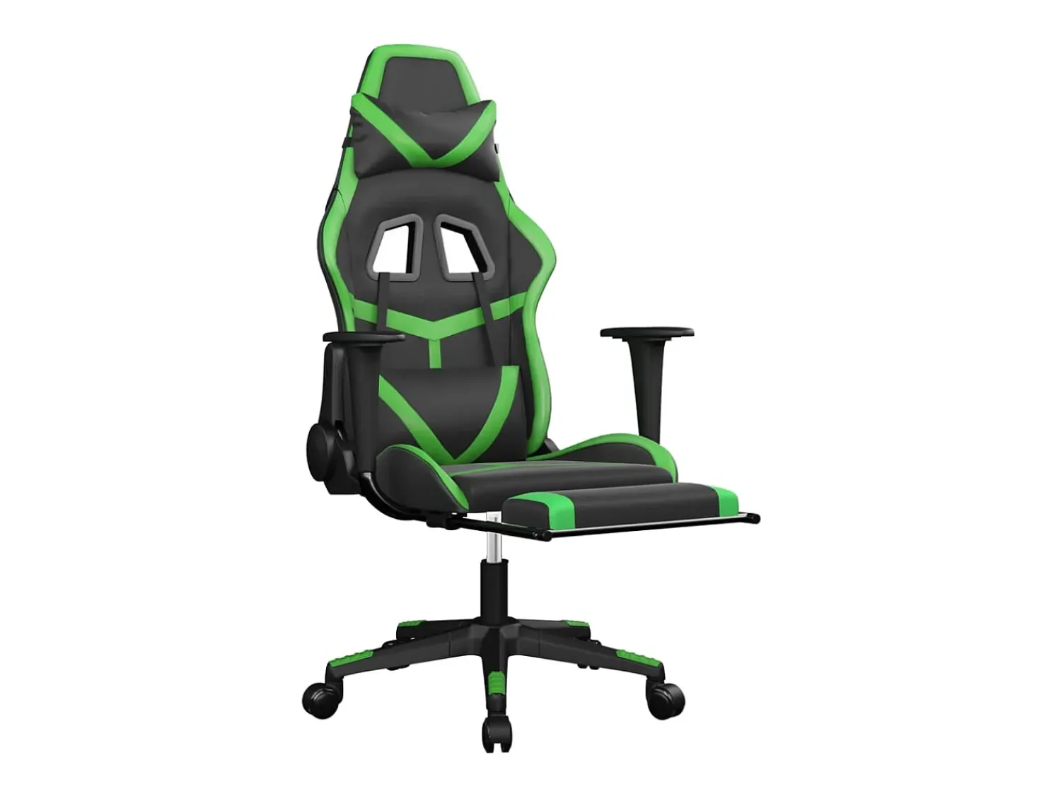 New vidaxl Cadeira gaming c/ apoio pés couro artificial preto e Verde