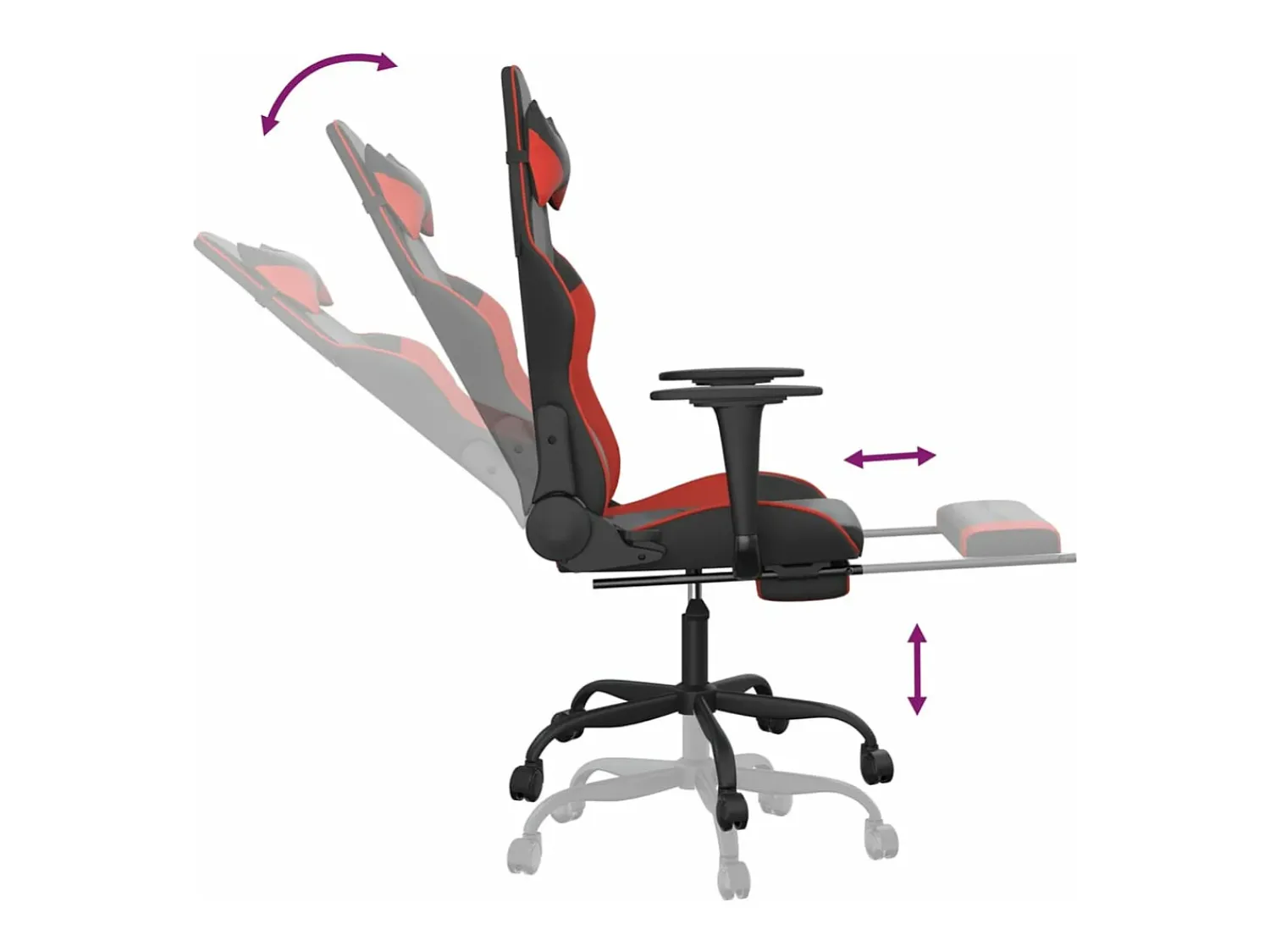 Poltrona*vidaxl Cadeira gaming c/ apoio pés couro artificial preto e Vermelho