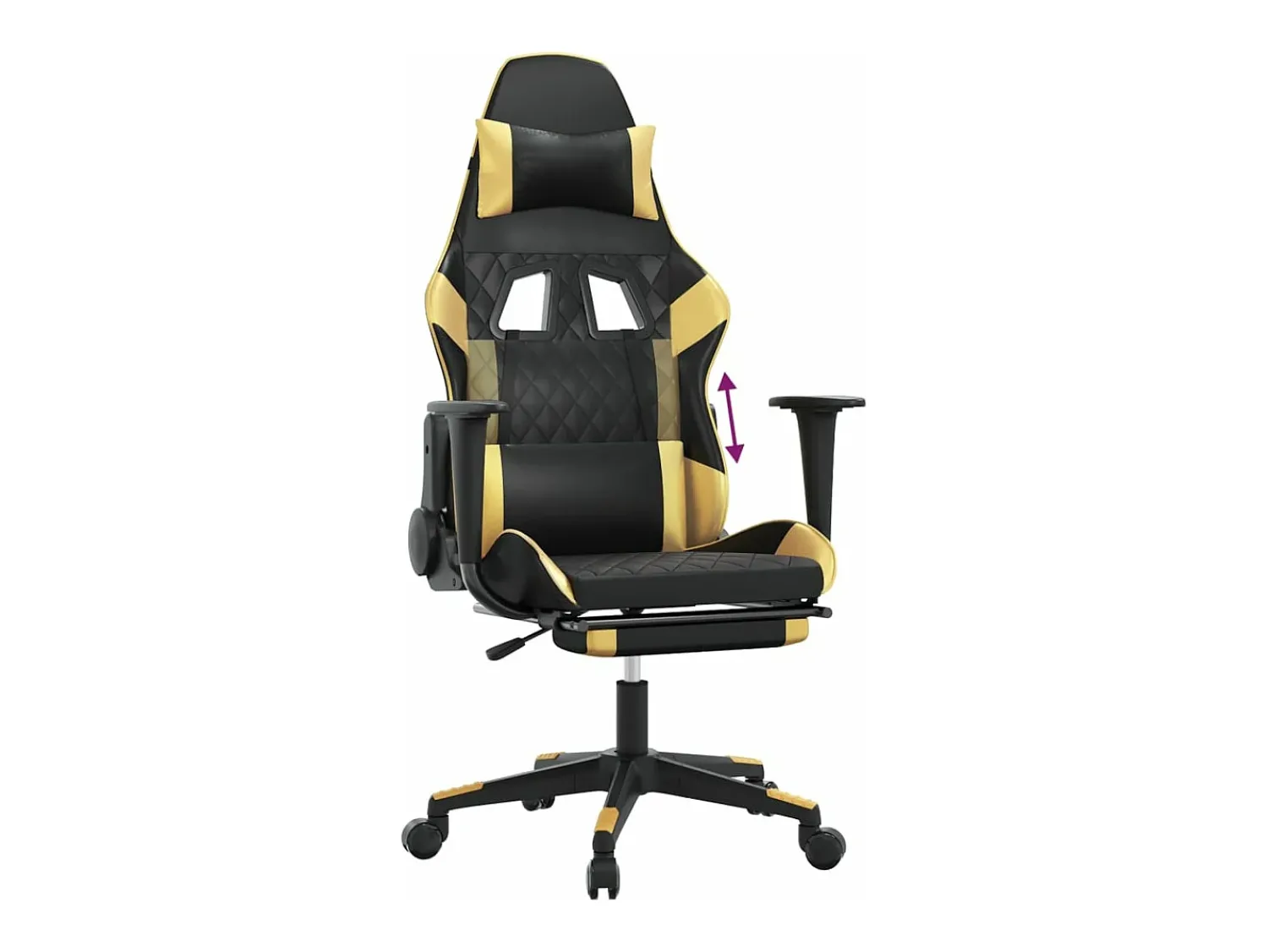 Outlet vidaxl Cadeira gaming c/ apoio pés couro artificial preto e Dourado