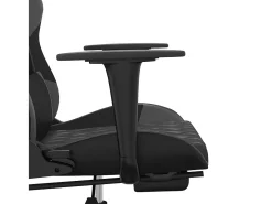 vidaxl Cadeira gaming c/ apoio pés couro artificial preto e cinza^ Poltrona