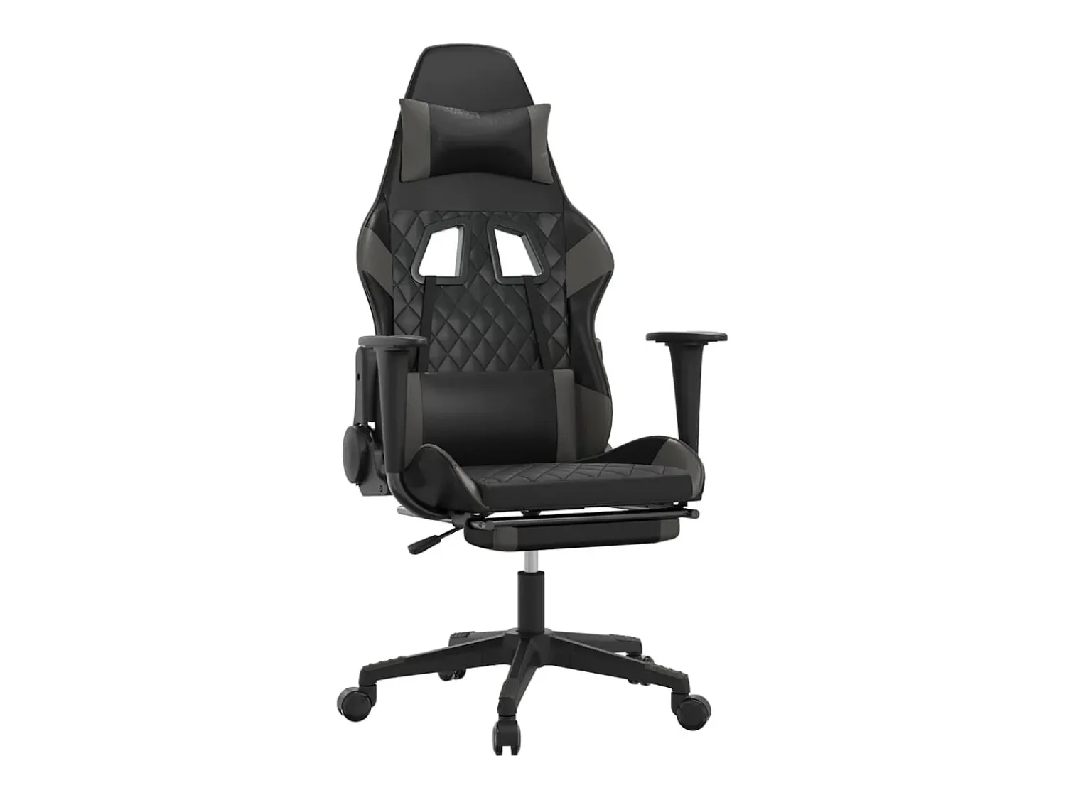 vidaxl Cadeira gaming c/ apoio pés couro artificial preto e cinza^ Poltrona