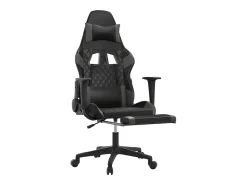 vidaxl Cadeira gaming c/ apoio pés couro artificial preto e cinza^ Poltrona