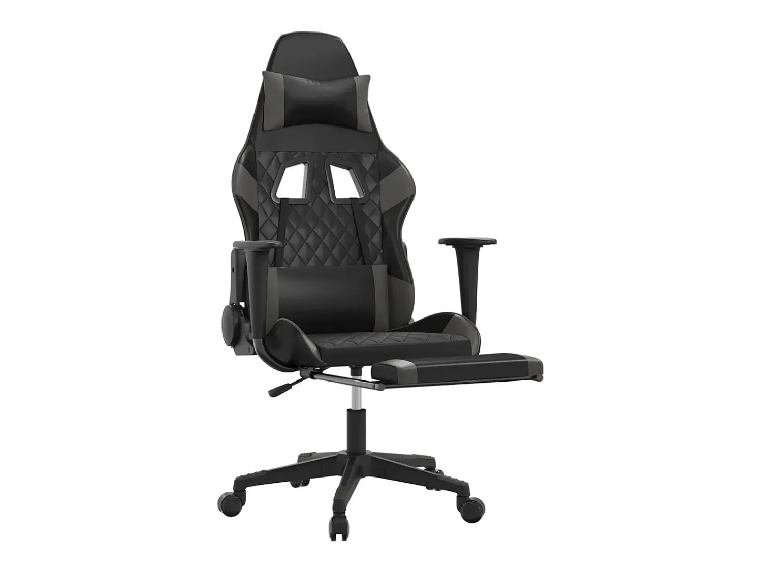 vidaxl Cadeira gaming c/ apoio pés couro artificial preto e cinza^ Poltrona