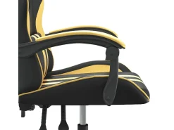 Poltrona*vidaxl Cadeira gaming giratória couro artificial preto e Dourado