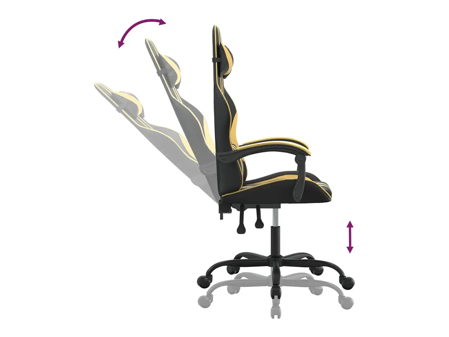 Poltrona*vidaxl Cadeira gaming giratória couro artificial preto e Dourado