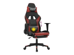 Online vidaxl Cadeira gaming massagem + apoio couro art. preto/ tinto Vermelho