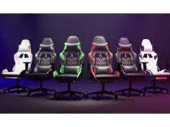Poltrona*vidaxl Cadeira gaming massagem + apoio pés couro artif. preto/ Vermelho