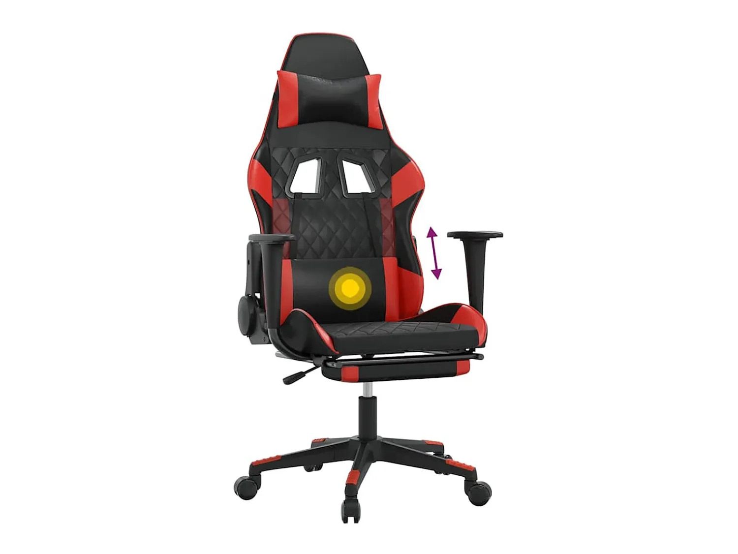 Poltrona*vidaxl Cadeira gaming massagem + apoio pés couro artif. preto/ Vermelho