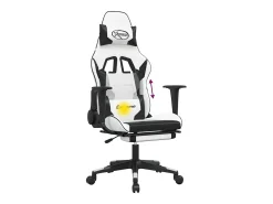 Poltrona*vidaxl Cadeira gaming massagens c/ apoio pés couro artif. Branco/ Preto