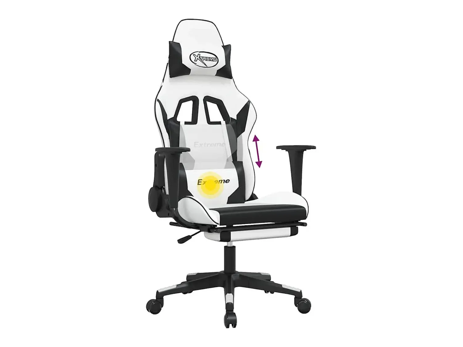 Poltrona*vidaxl Cadeira gaming massagens c/ apoio pés couro artif. Branco/ Preto