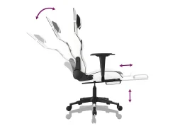 Poltrona*vidaxl Cadeira gaming massagens c/ apoio pés couro artif. Branco/ Preto
