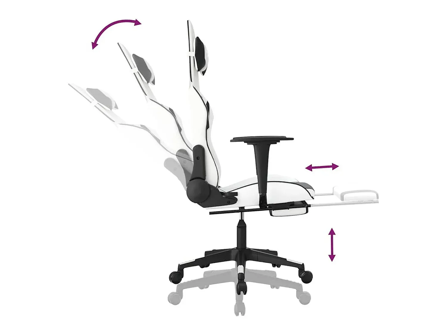 Poltrona*vidaxl Cadeira gaming massagens c/ apoio pés couro artif. Branco/ Preto