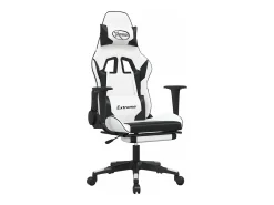 Poltrona*vidaxl Cadeira gaming massagens c/ apoio pés couro artif. Branco/ Preto