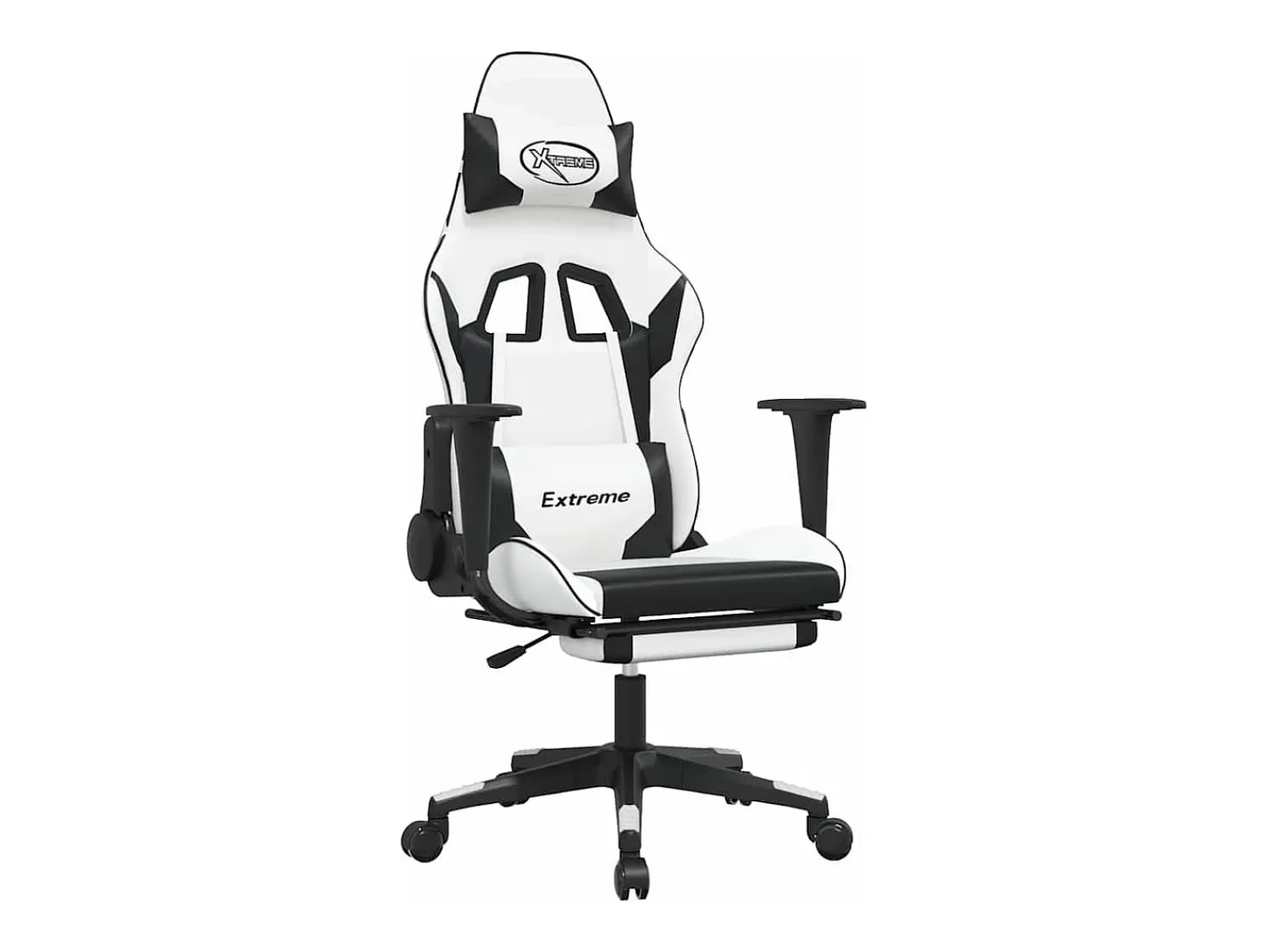 Poltrona*vidaxl Cadeira gaming massagens c/ apoio pés couro artif. Branco/ Preto