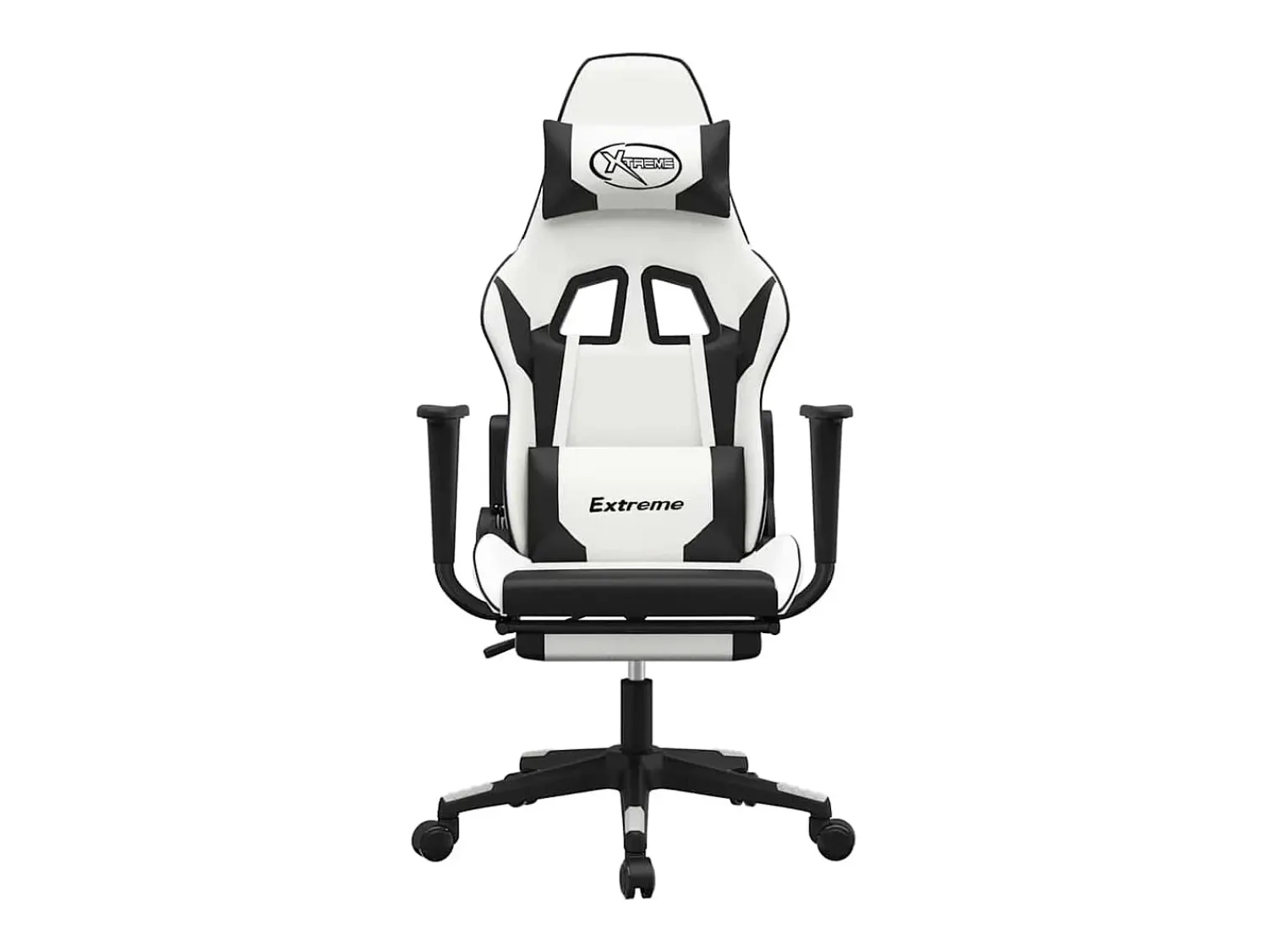 Poltrona*vidaxl Cadeira gaming massagens c/ apoio pés couro artif. Branco/ Preto