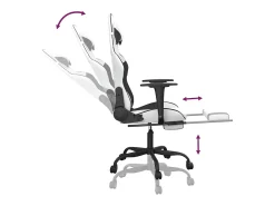 Poltrona|vidaxl Cadeira gaming massagens c/ apoio pés couro artif. /preto Branco