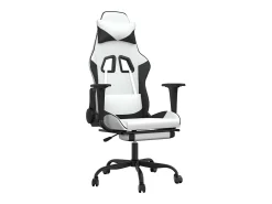 Poltrona|vidaxl Cadeira gaming massagens c/ apoio pés couro artif. /preto Branco