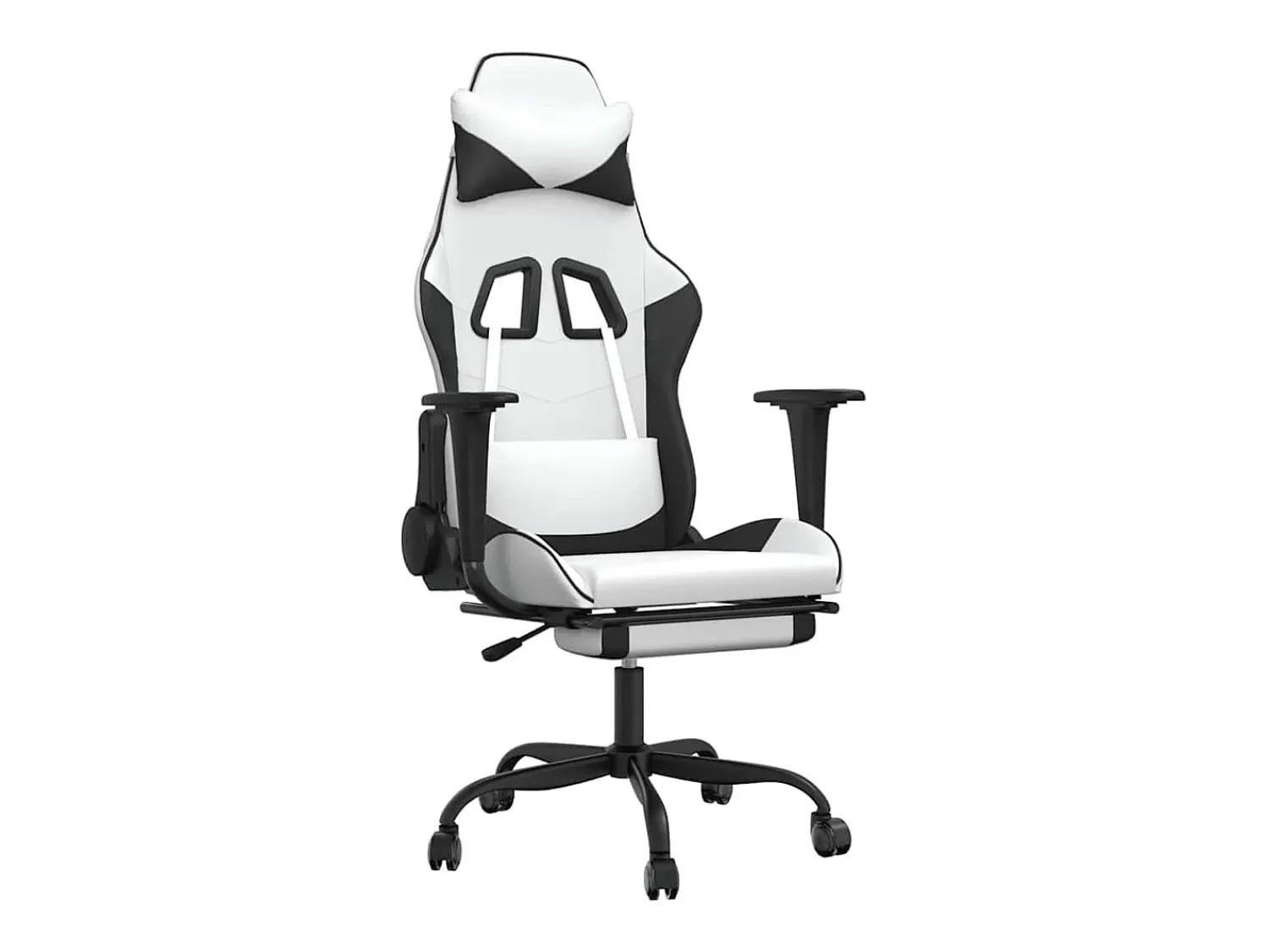 Poltrona|vidaxl Cadeira gaming massagens c/ apoio pés couro artif. /preto Branco