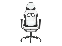 Poltrona|vidaxl Cadeira gaming massagens c/ apoio pés couro artif. /preto Branco
