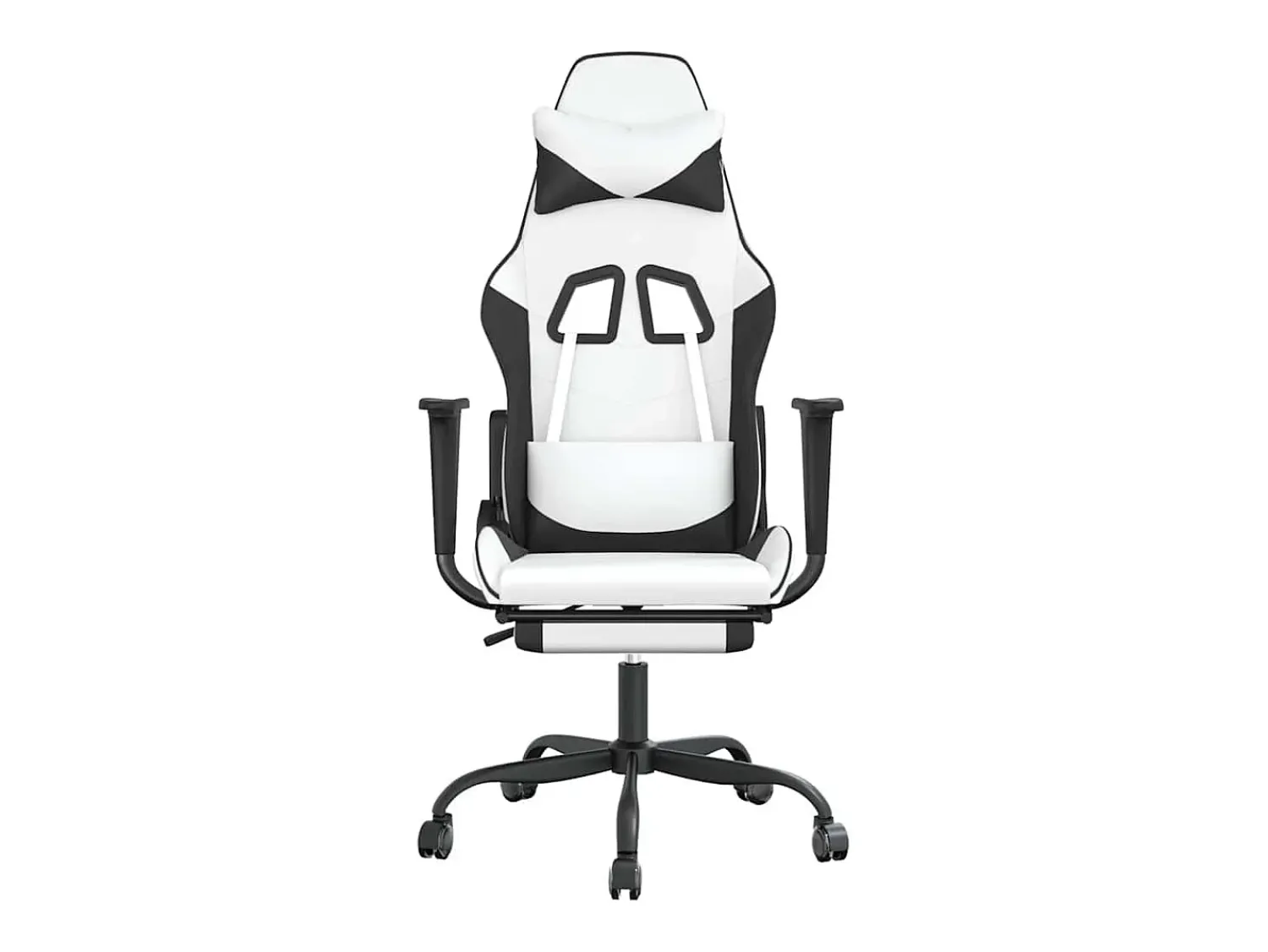 Poltrona|vidaxl Cadeira gaming massagens c/ apoio pés couro artif. /preto Branco
