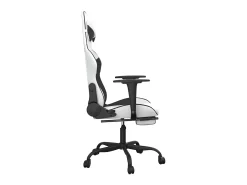 Poltrona|vidaxl Cadeira gaming massagens c/ apoio pés couro artif. /preto Branco