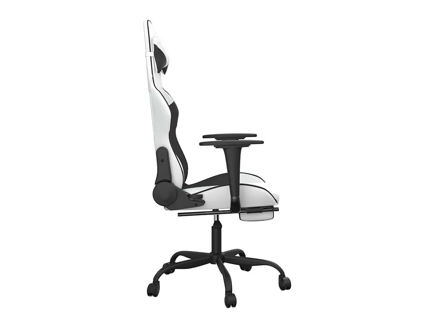Poltrona|vidaxl Cadeira gaming massagens c/ apoio pés couro artif. /preto Branco