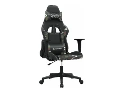 vidaxl Cadeira gaming massagens couro artificial preto e camuflagem Multicor
