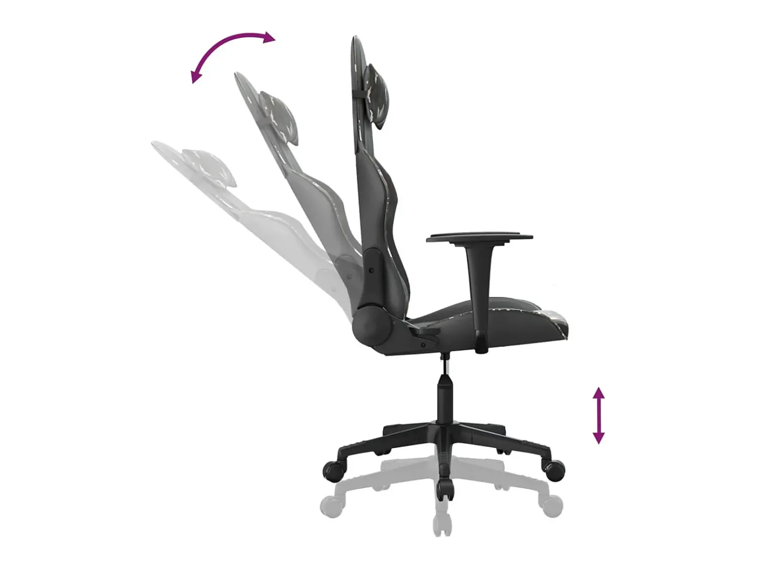 vidaxl Cadeira gaming massagens couro artificial preto e camuflagem Multicor