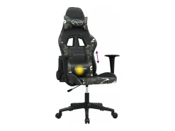 vidaxl Cadeira gaming massagens couro artificial preto e camuflagem Multicor